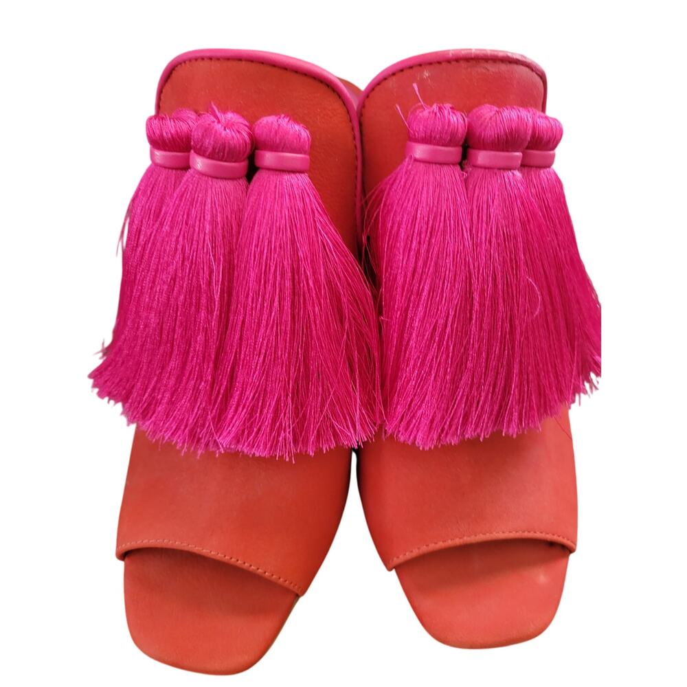 Gianni Bini | The Bold Move Mule– Red Satin Slides w Statement Tassels- Sz 8.5 - Picture 2 of 5